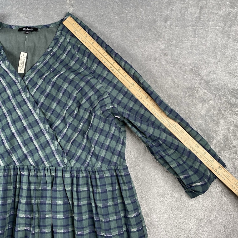 Madewell Dress Womens 1X Green Blue Marianna Puff Sleeve Mini Plaid Heritage NWT - Picture 13 of 14
